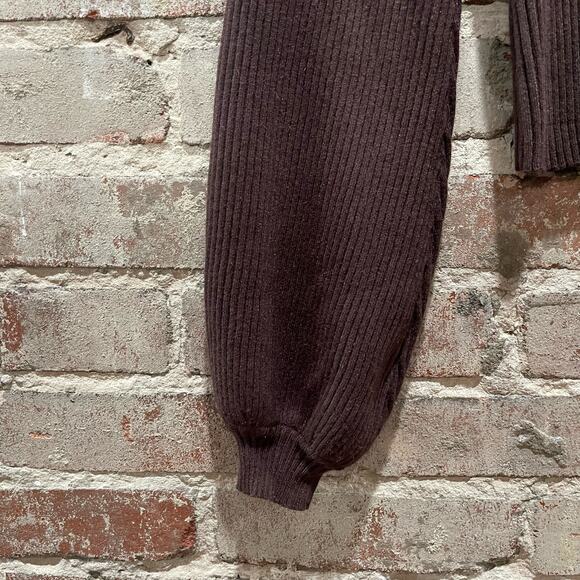 Lulu's Brown Ribbed Balloon Sleeve Button Cardigan Size XS - Picture 3 of 6